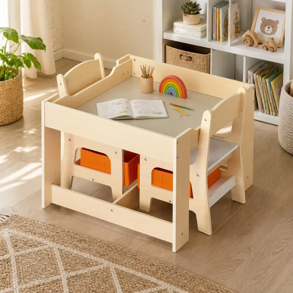 Kids Table and Chair Set with Flip-Top Blackboard