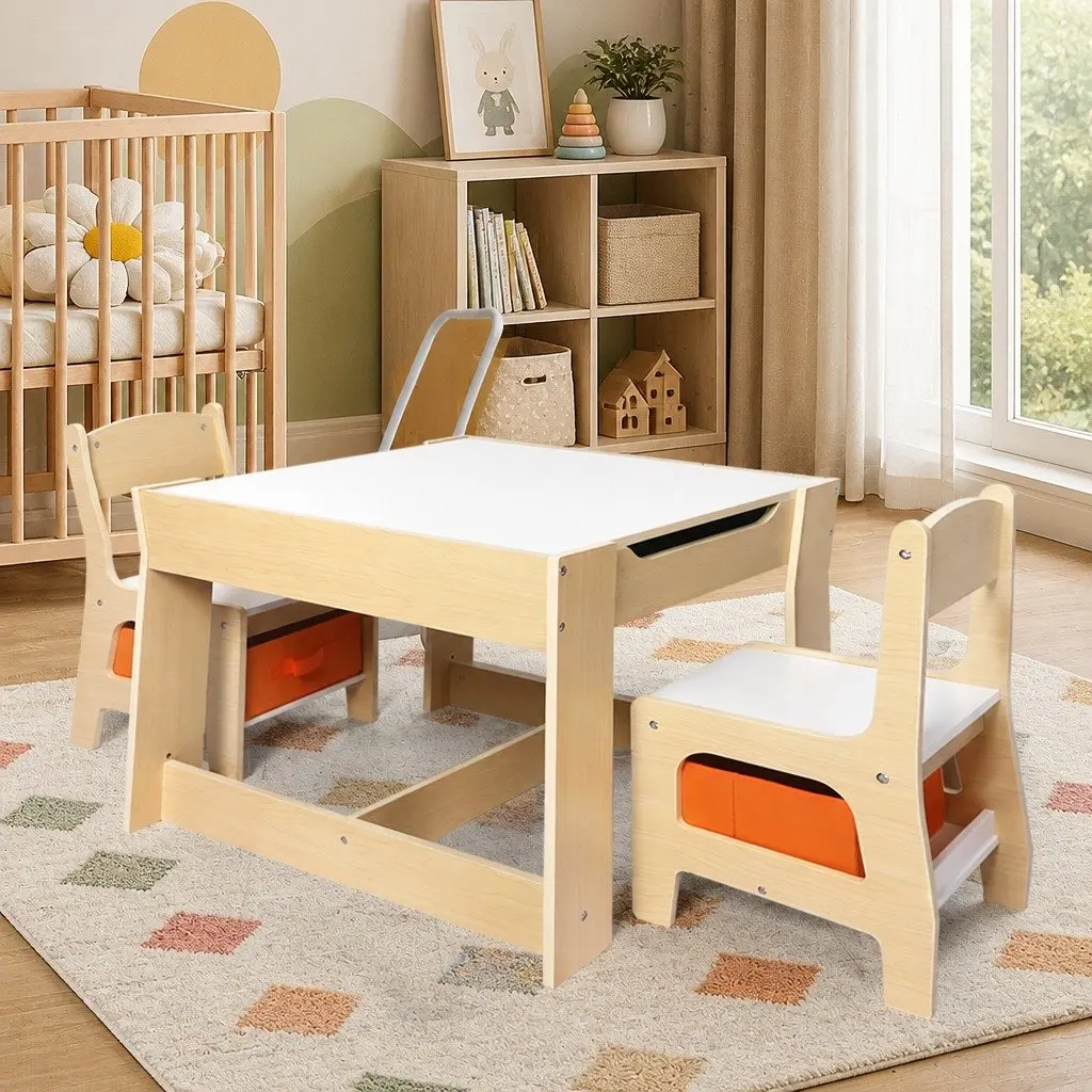 Kids Table and Chair Set with Flip-Top Blackboard