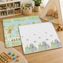 Double-Sided Kids Play Mat for Tummy Time and Crawling