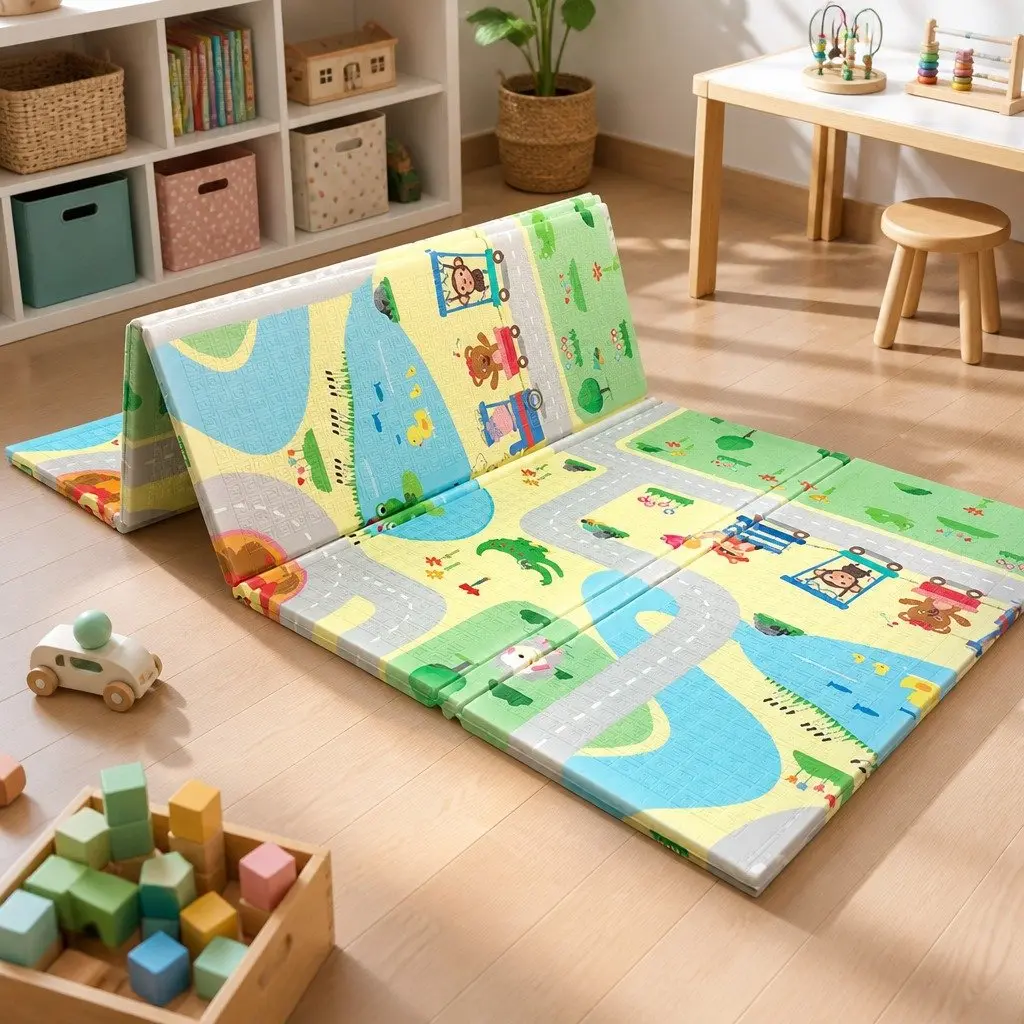 Double-Sided Kids Play Mat for Tummy Time and Crawling
