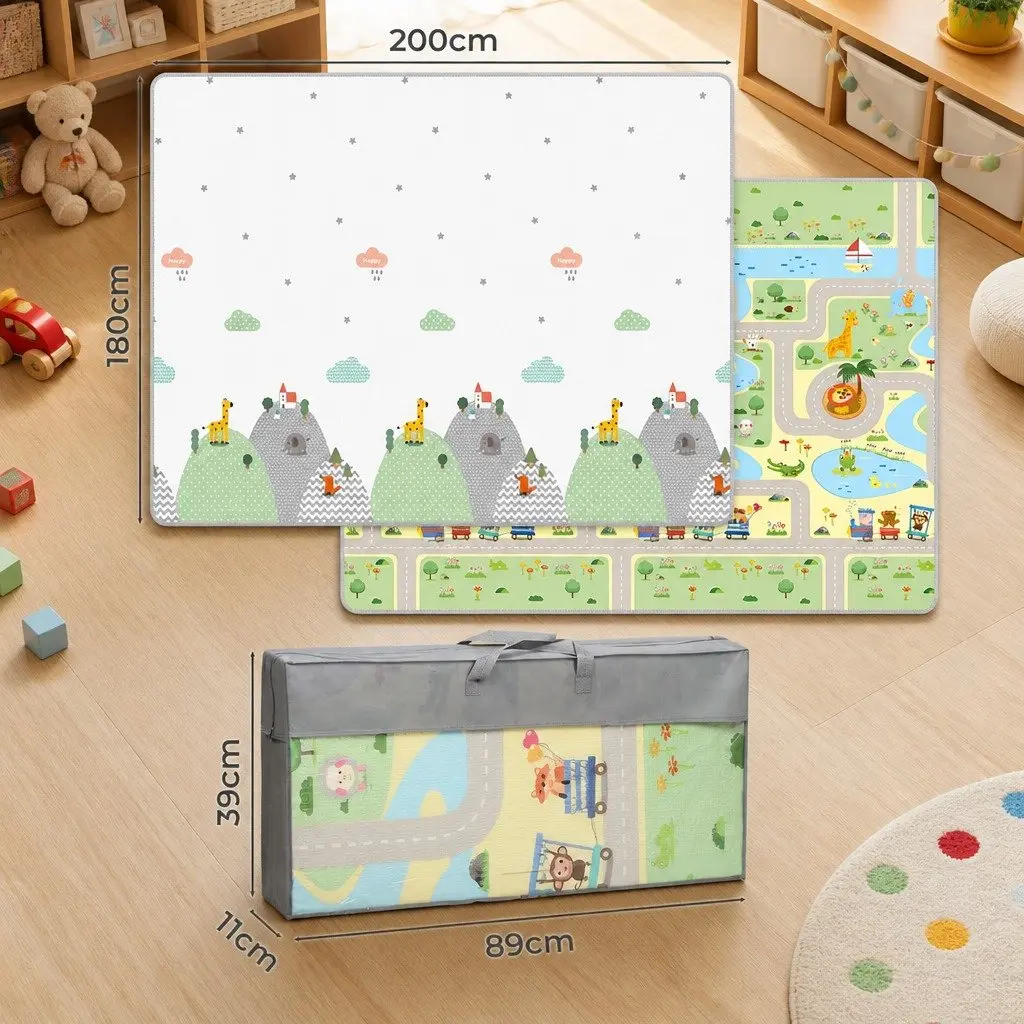 Double-Sided Kids Play Mat for Tummy Time and Crawling