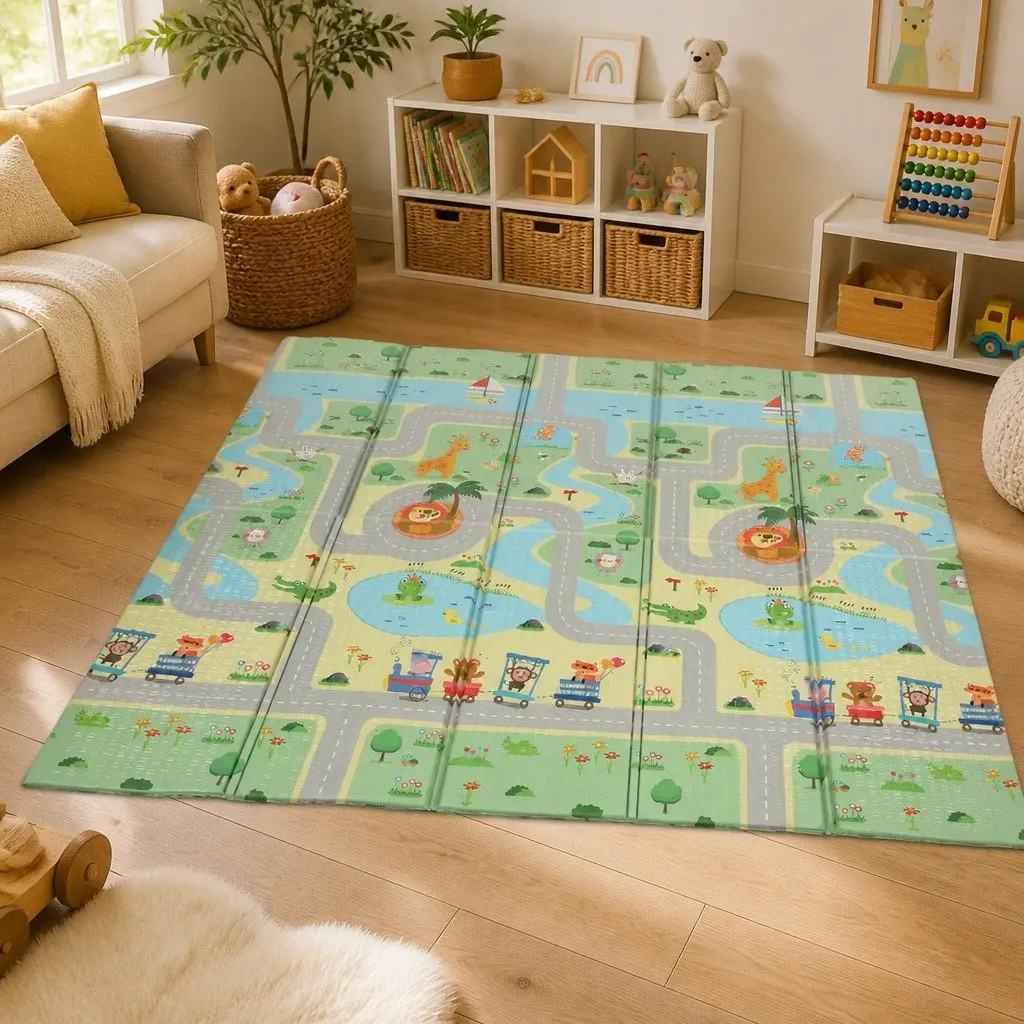 Double-Sided Kids Play Mat for Tummy Time and Crawling