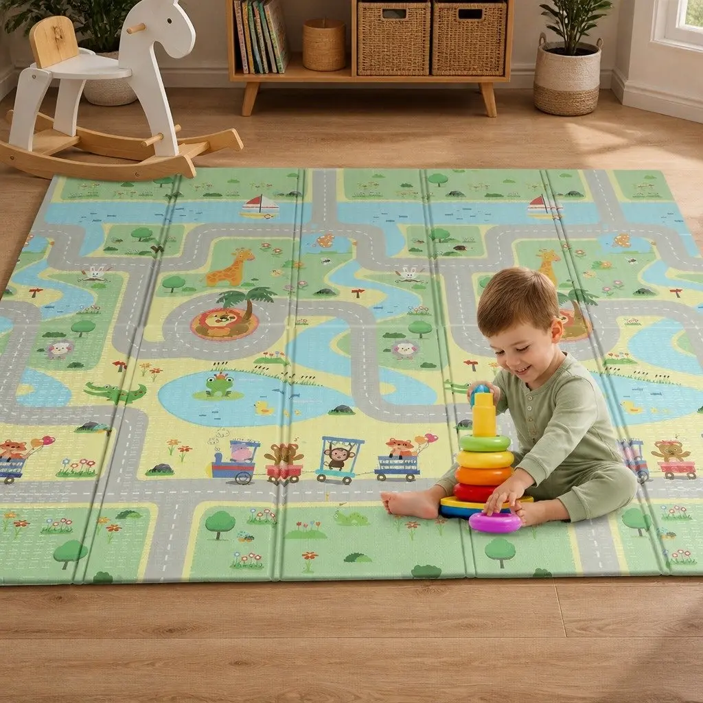 Double-Sided Kids Play Mat for Tummy Time and Crawling