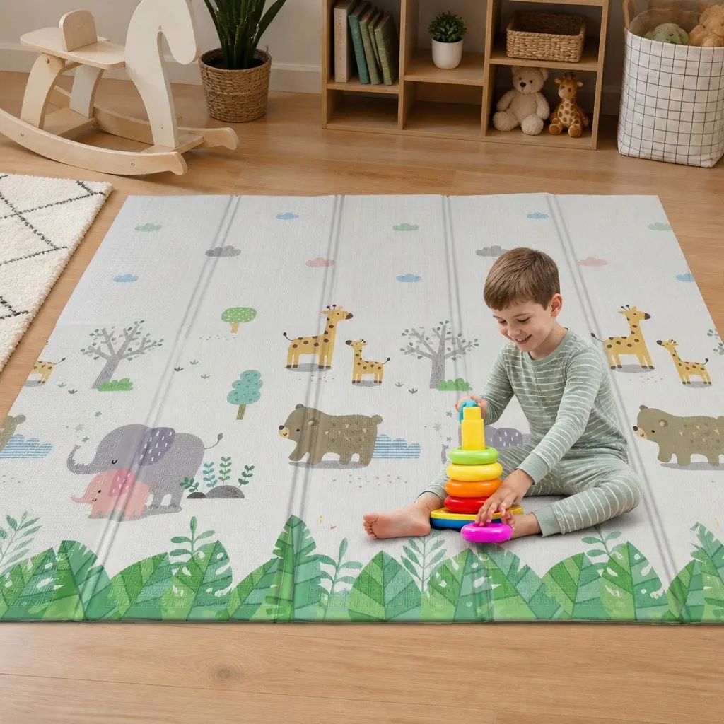 Double-Sided Kids Play Mat for Tummy Time Activities