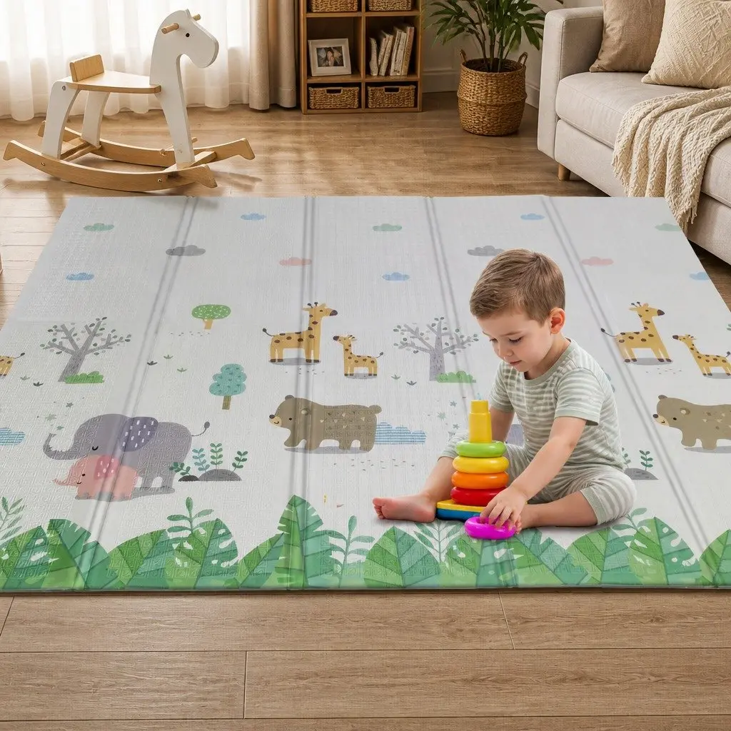 Double-Sided Kids Play Mat for Tummy Time Activities