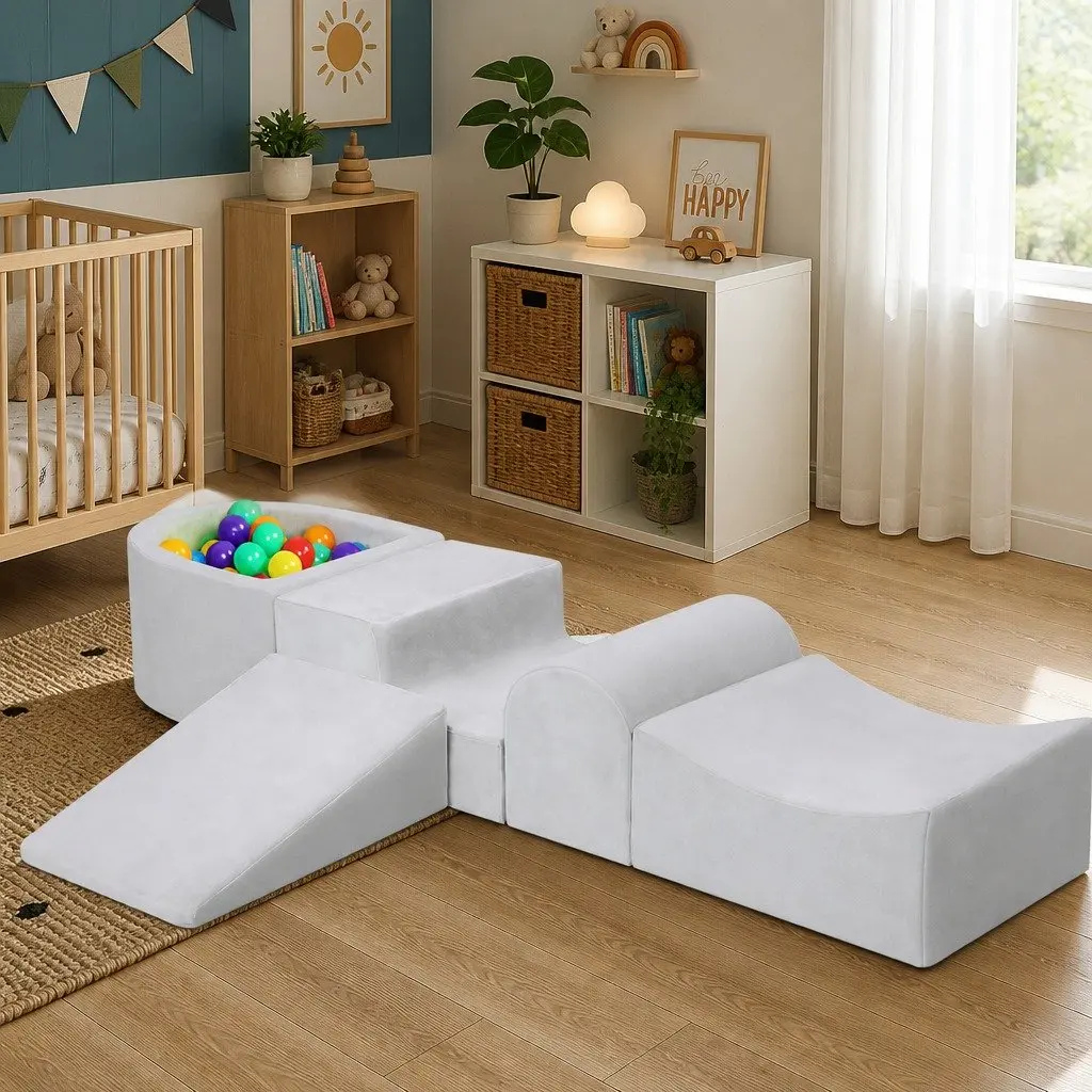 Foam Play Set Ball Pit Soft Indoor Playground Activity Blocks Grey