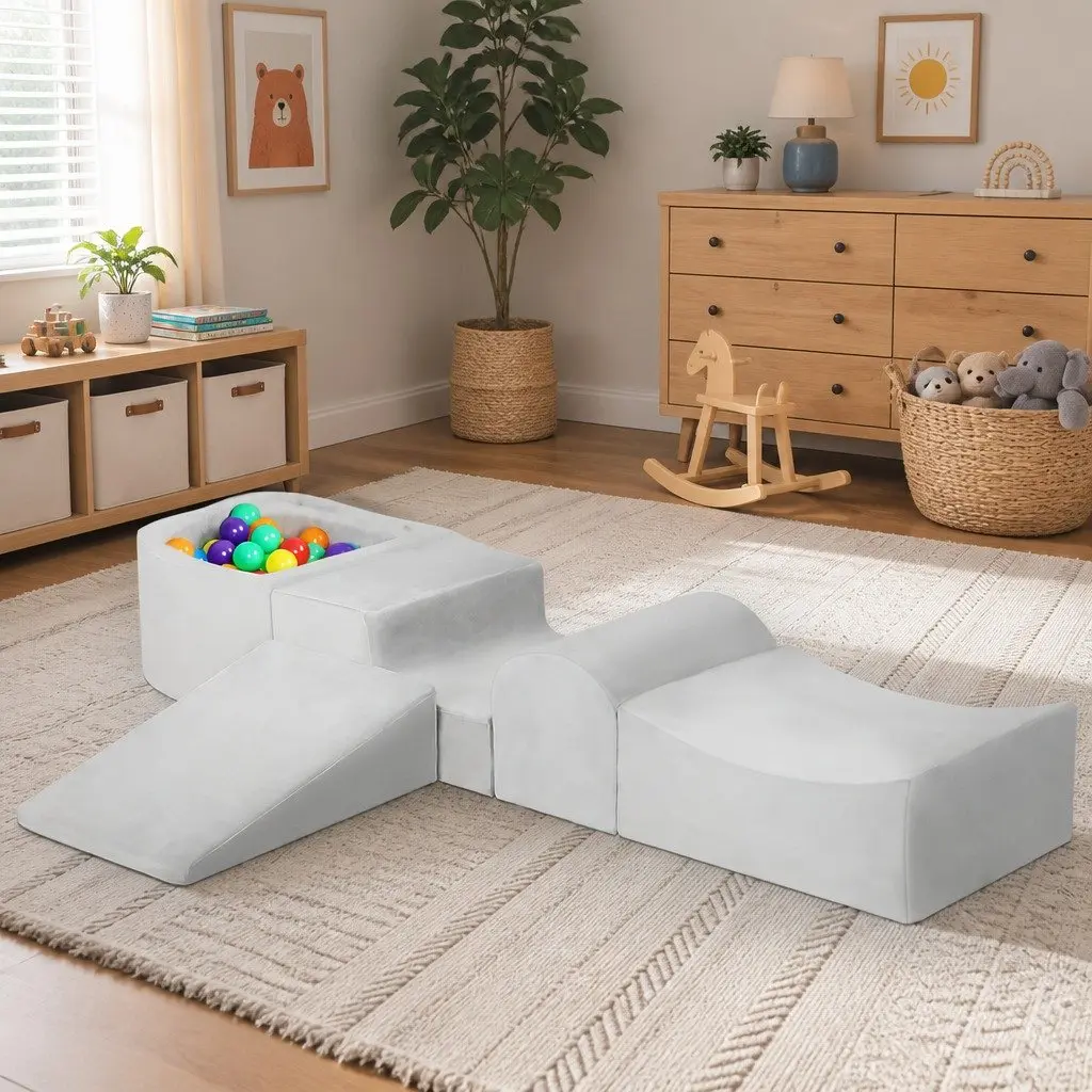 Foam Play Set Ball Pit Soft Indoor Playground Activity Blocks Grey