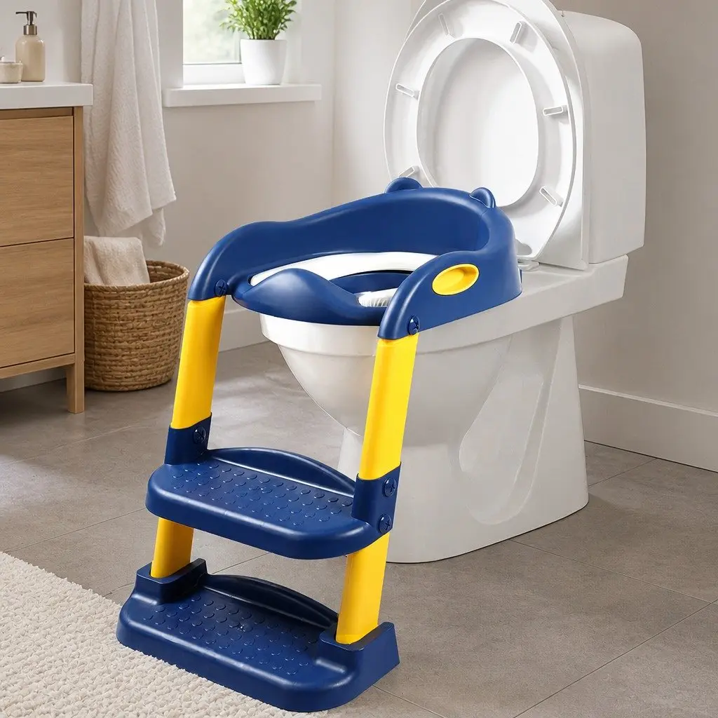 Kids Toilet Ladder Step Stool Training Seat Potty Chair Foldable Toddler Blue