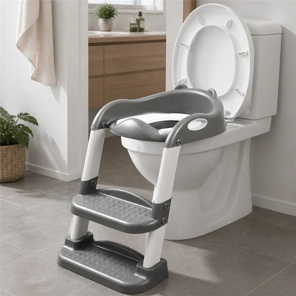 Kids Toilet Ladder with Step Stool in Grey