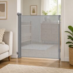 Durable Retractable Baby Safety Gate 150cm Grey Mesh