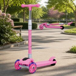 Kids Scooter Foldable LED Music Lean-to-Steer Three Wheels Adjustable Height