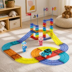 Dinosaur-Themed Magnetic Tiles Set with 63 Building Blocks