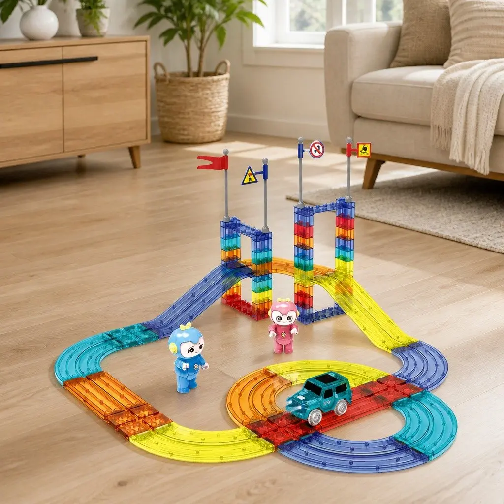 Magnetic Building Blocks Set ABS Multi-colour 63 Piece Dinosaur Themed Educational Toy