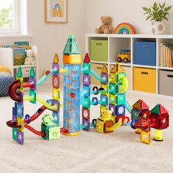 Dinosaur Theme Kids Magnetic Tiles Building Set 186 Pieces