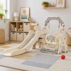 Premium 4-in-1 Kids Slide Swing Set with Basketball Hoop