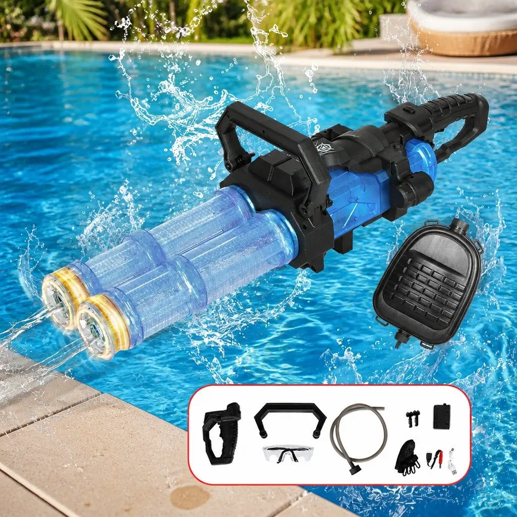 Electric Water Gun ABS 70cm Transparent Blue Dual Barrel with LED Lights