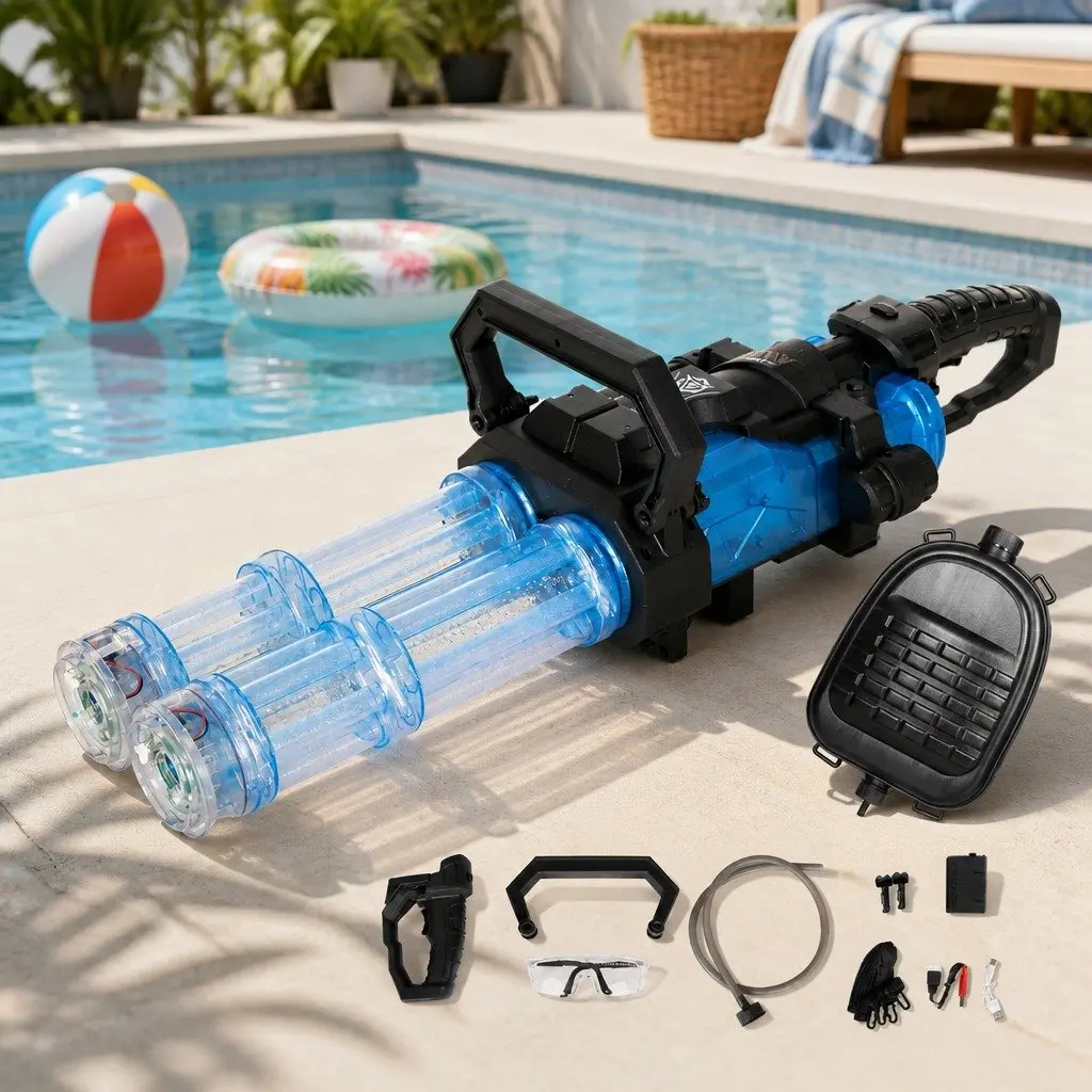 Electric Water Gun ABS 70cm Transparent Blue Dual Barrel with LED Lights