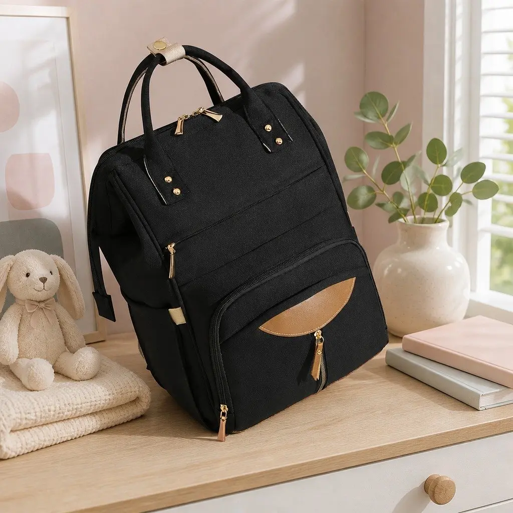 Mummy Backpack Oxford Fabric 28cm W x 18cm D x 40cm H Black