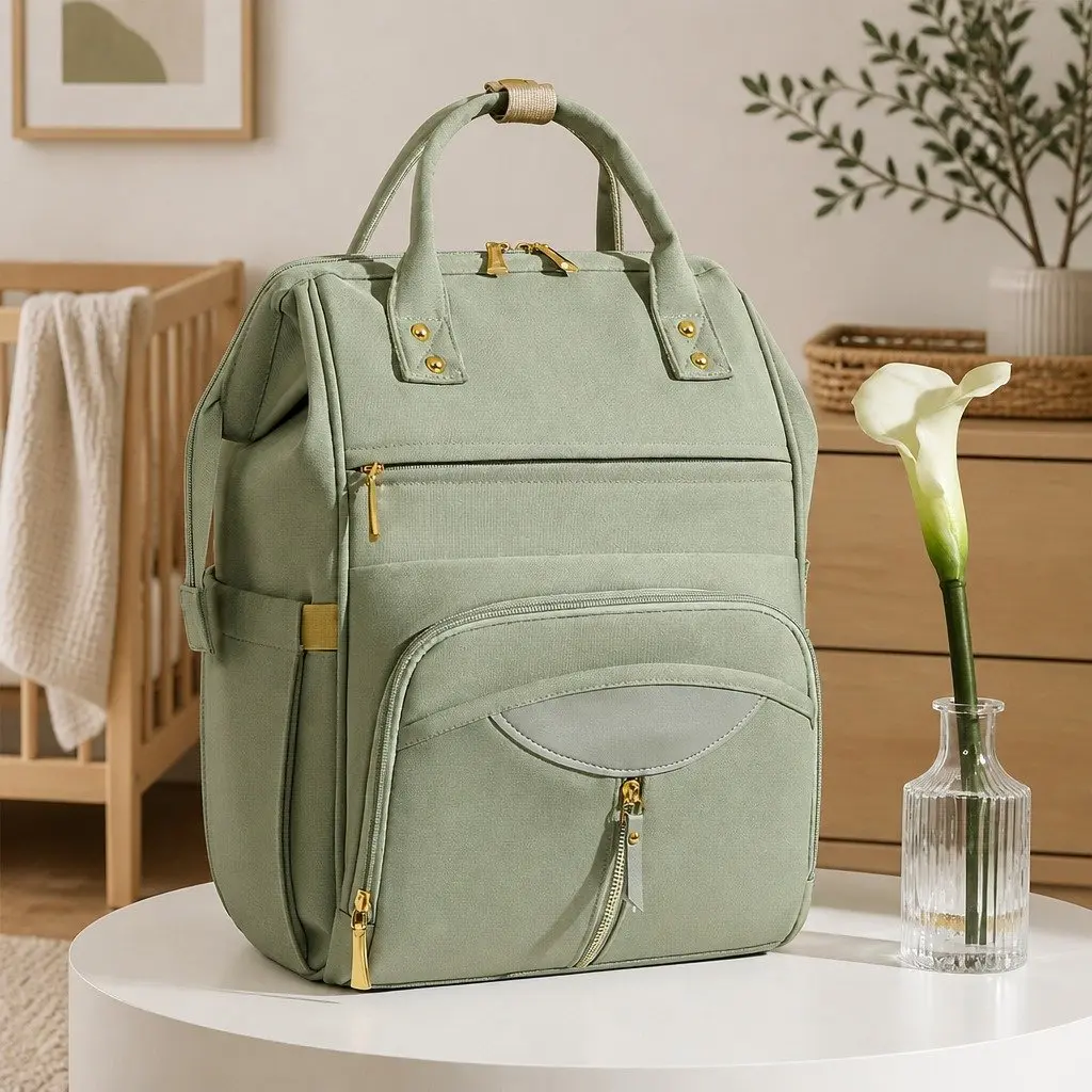 Mummy Backpack Diaper Bag Oxford Fabric 28cm W x 18cm D x 40cm H Green