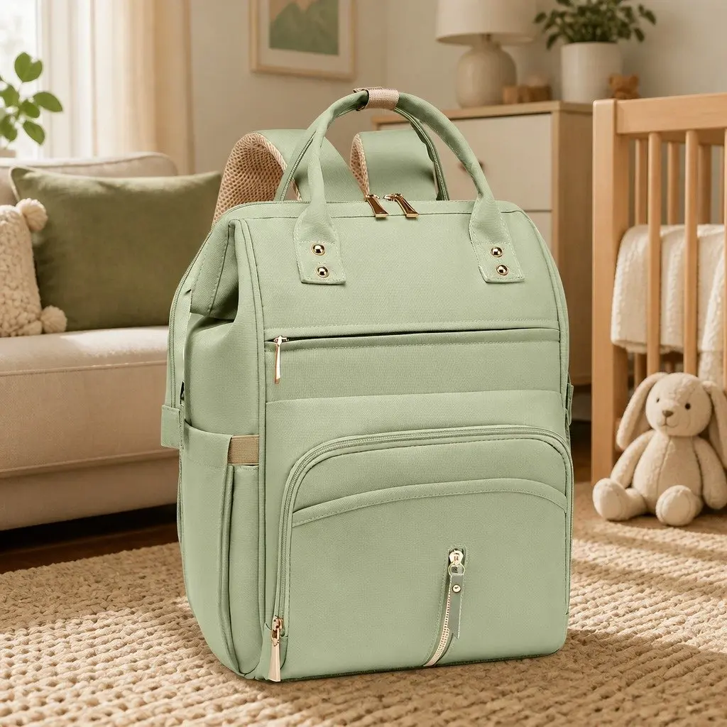 Mummy Backpack Diaper Bag Oxford Fabric 28cm W x 18cm D x 40cm H Green