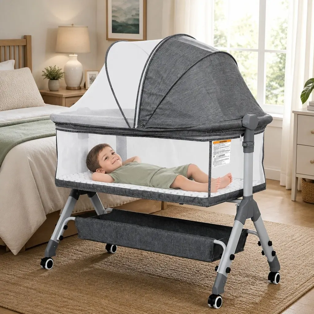 Adjustable Baby Bassinet Cot Bed with Portable Wheels