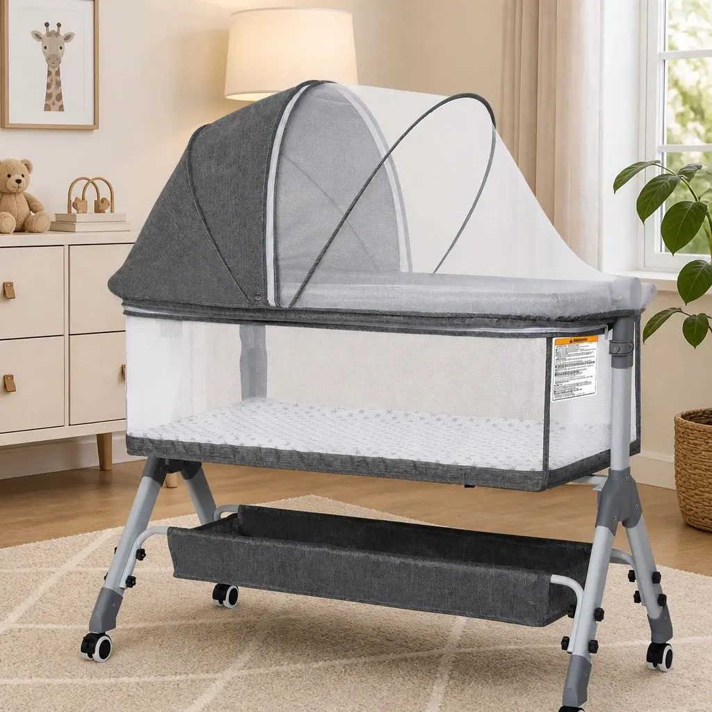 Adjustable Baby Bassinet Cot Bed with Portable Wheels