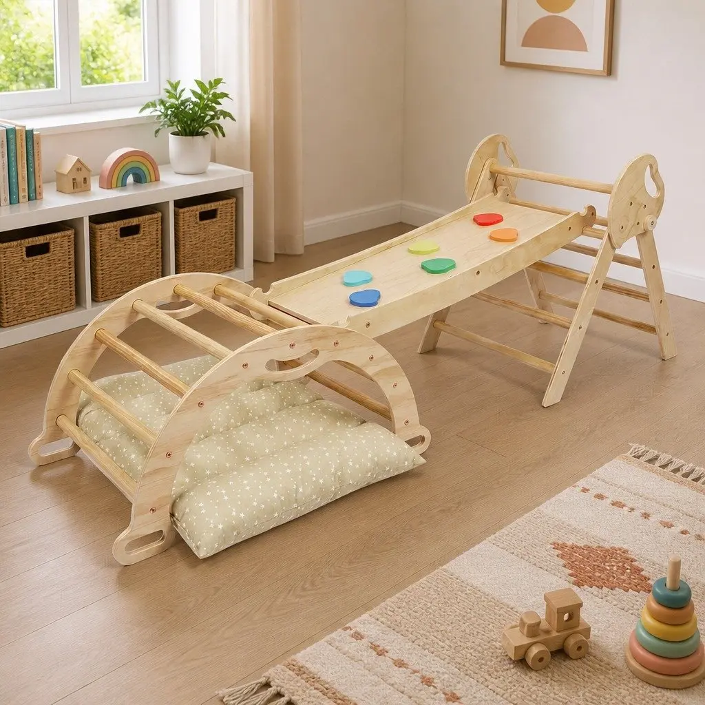 Kids Climbing Toy Set with Triangle Arch and Slide