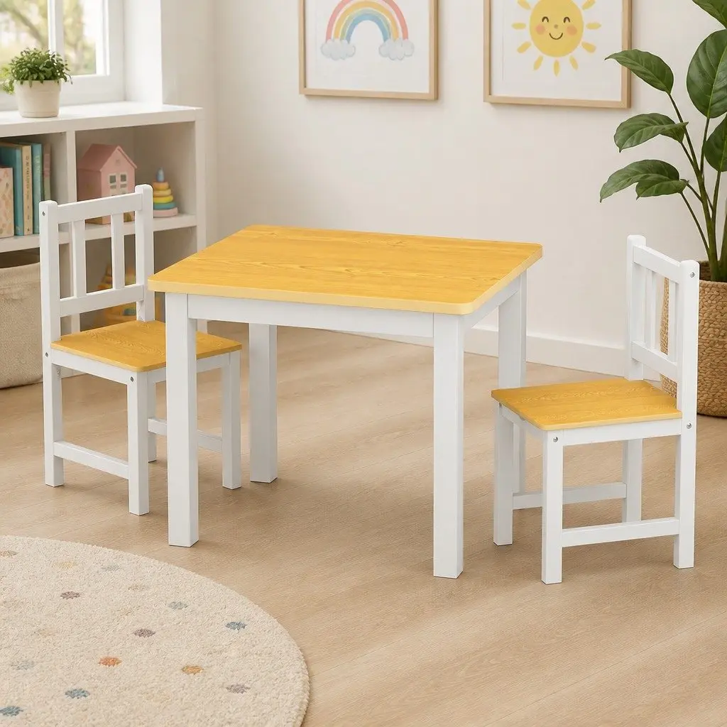 Wooden Kids Table and Chairs Set 3PCS for Creative Play