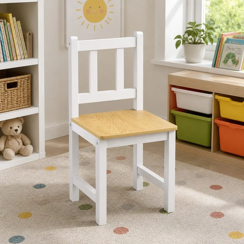 Kids Table and Chairs Set Wooden 3PCS White MDF Pine 60cm x 50cm x 48cm