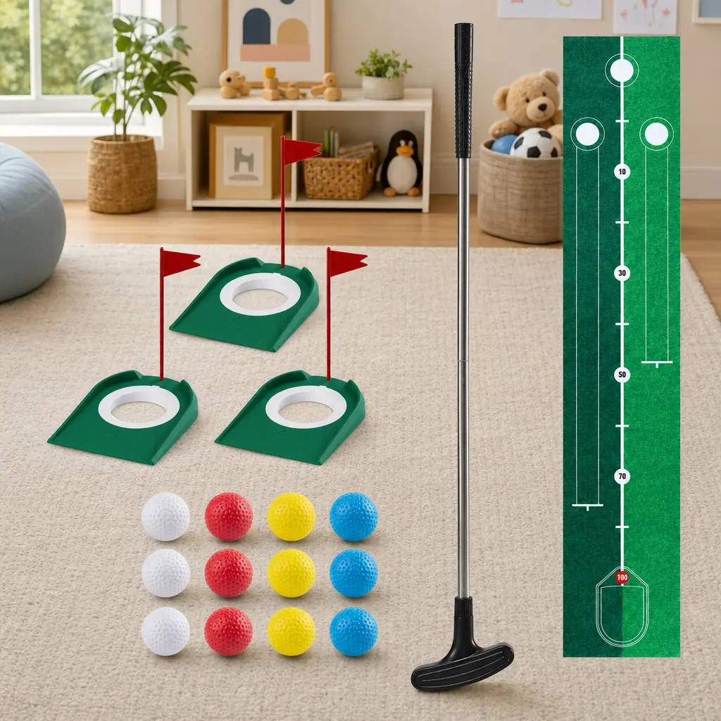 Kids Golf Putting Set with Mat, Putter, and Balls