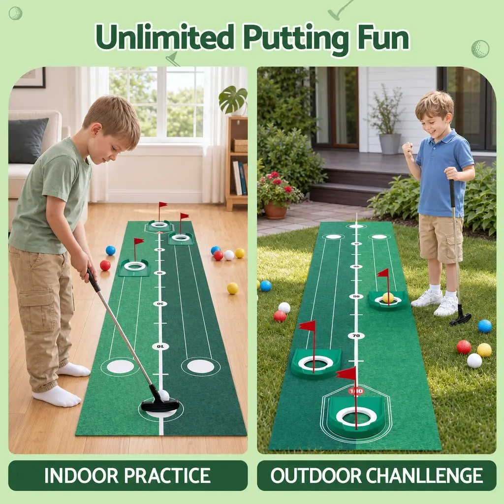 Kids Golf Putting Set with Mat, Putter, and Balls
