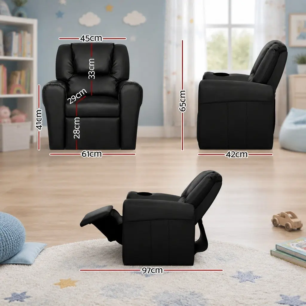 Kids Recliner Chair PU Leather Black 65 x 42 x 61cm