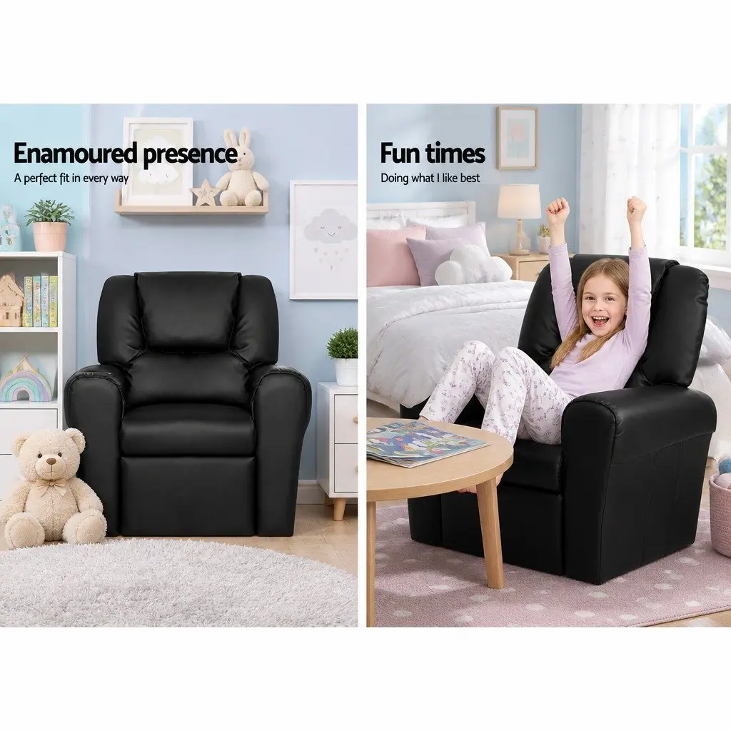 Kids Recliner Chair PU Leather Black 65 x 42 x 61cm