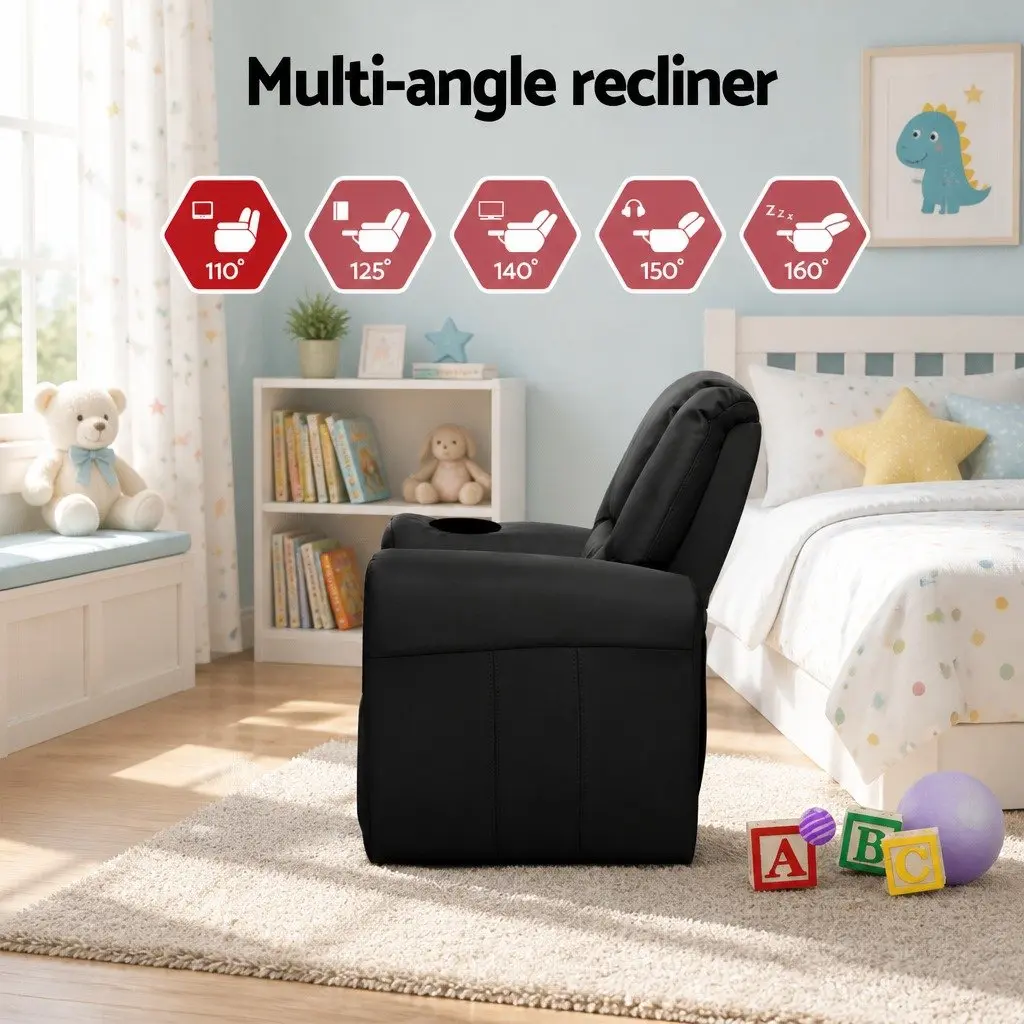 Kids Recliner Chair PU Leather Black 65 x 42 x 61cm