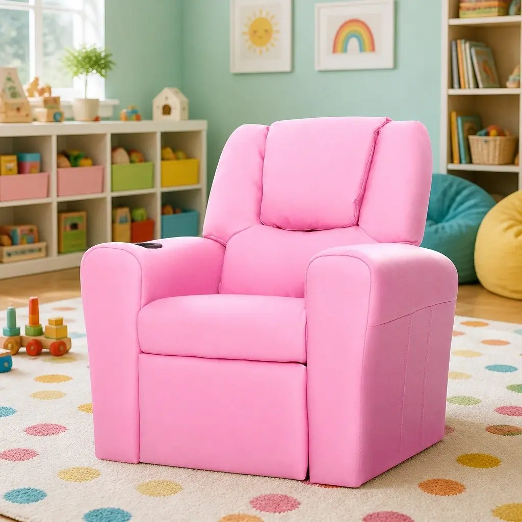 Kids Recliner Chair in Pink PU Leather
