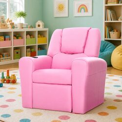 Durable Kids Recliner Chair in Pink PU Leather