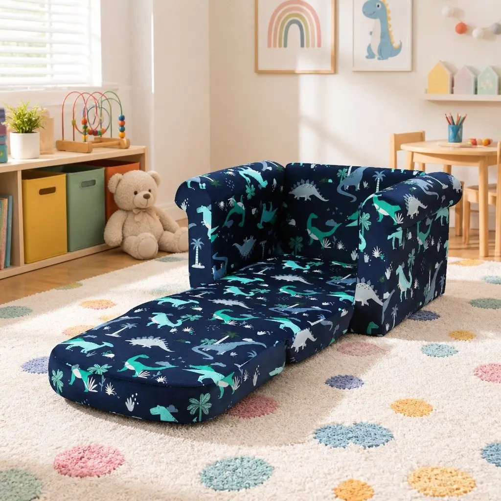 Kids Sofa 1 Seater Lounger for Children Navy Blue