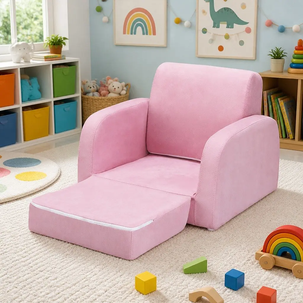 Kids 1-Seater Pink Flip Open Sofa for Play
