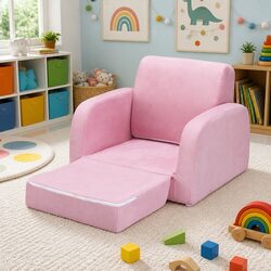 Durable Kids 1-Seater Pink Flip Open Sofa for Play