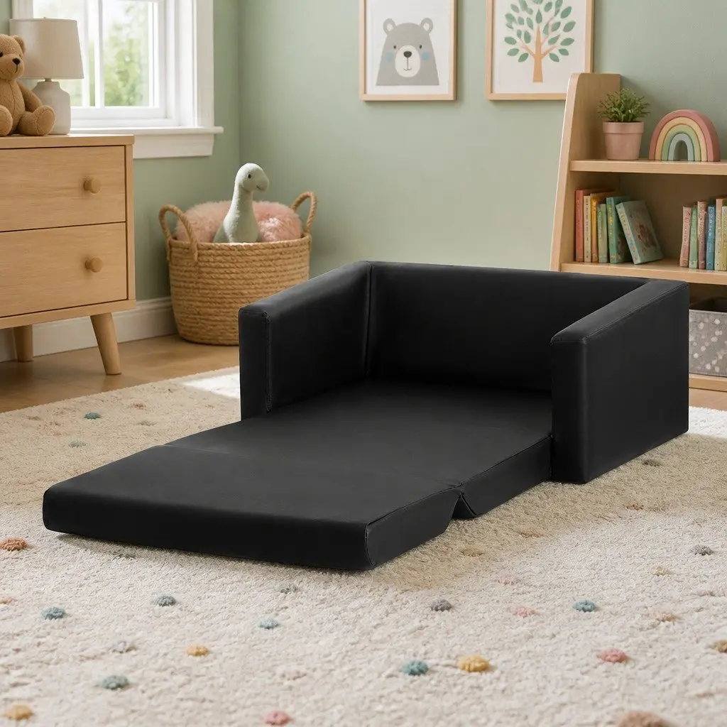 2 Seater Kids Convertible Sofa with Durable Build Black