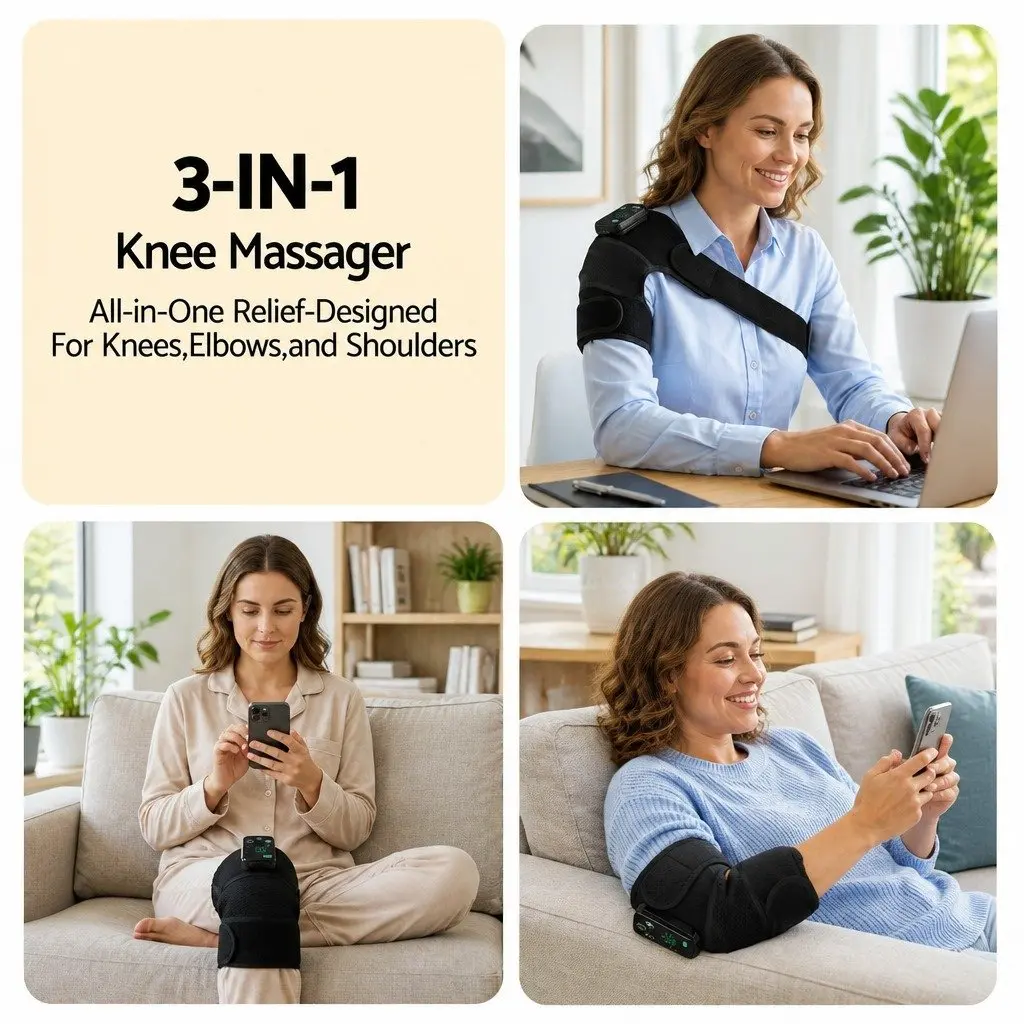 Knee Massager with Heat 2 Pack Cordless Vibration Pain Relief Adjustable Straps