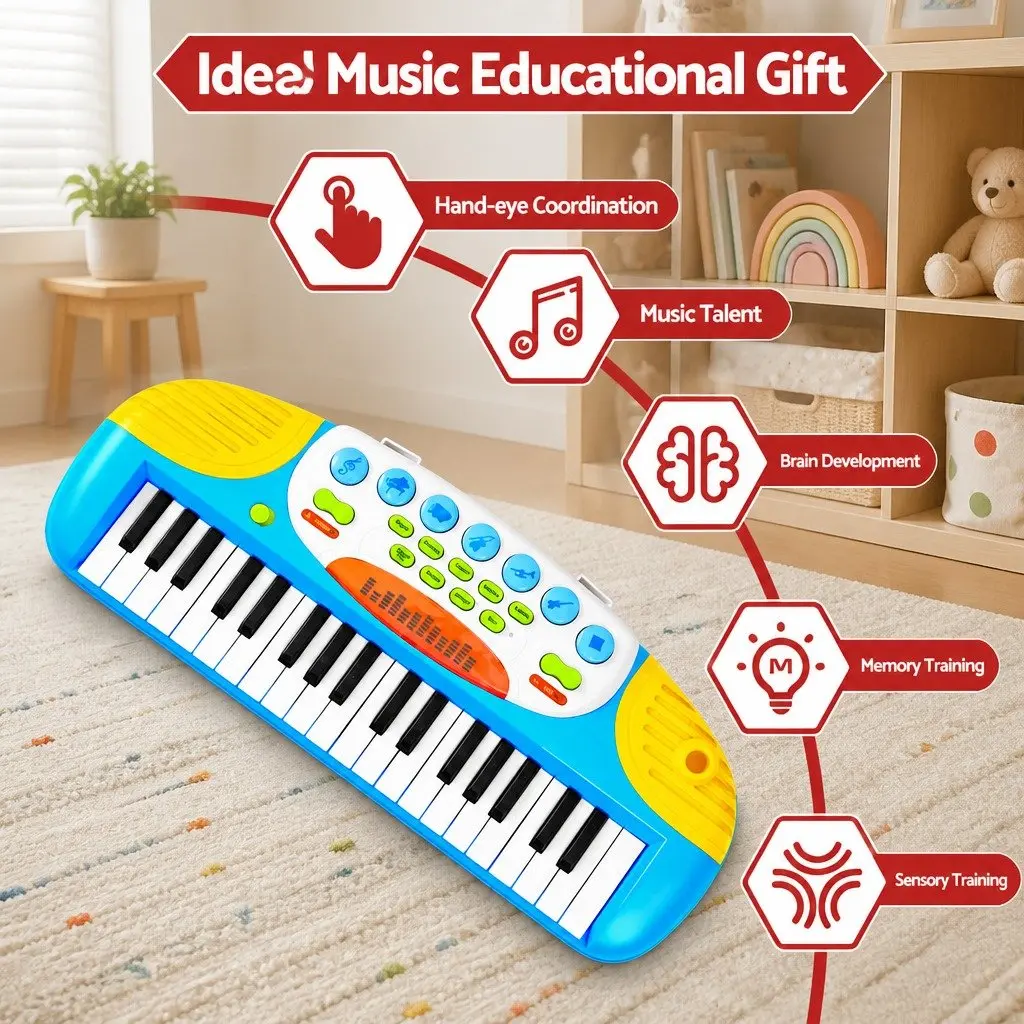 Kids Piano Keyboard PP 37 Keys Blue with Stool