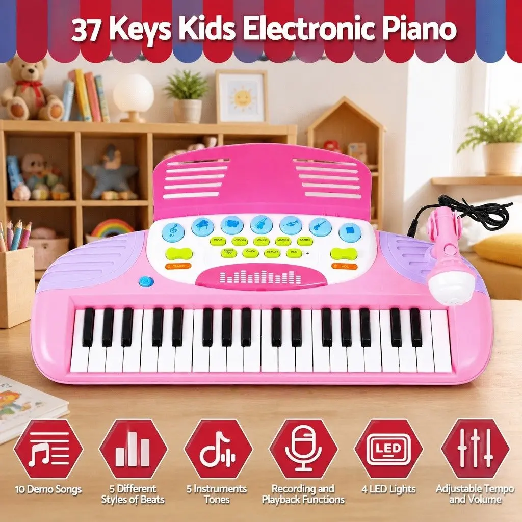 37-Key Kids Piano Keyboard Set with Stool