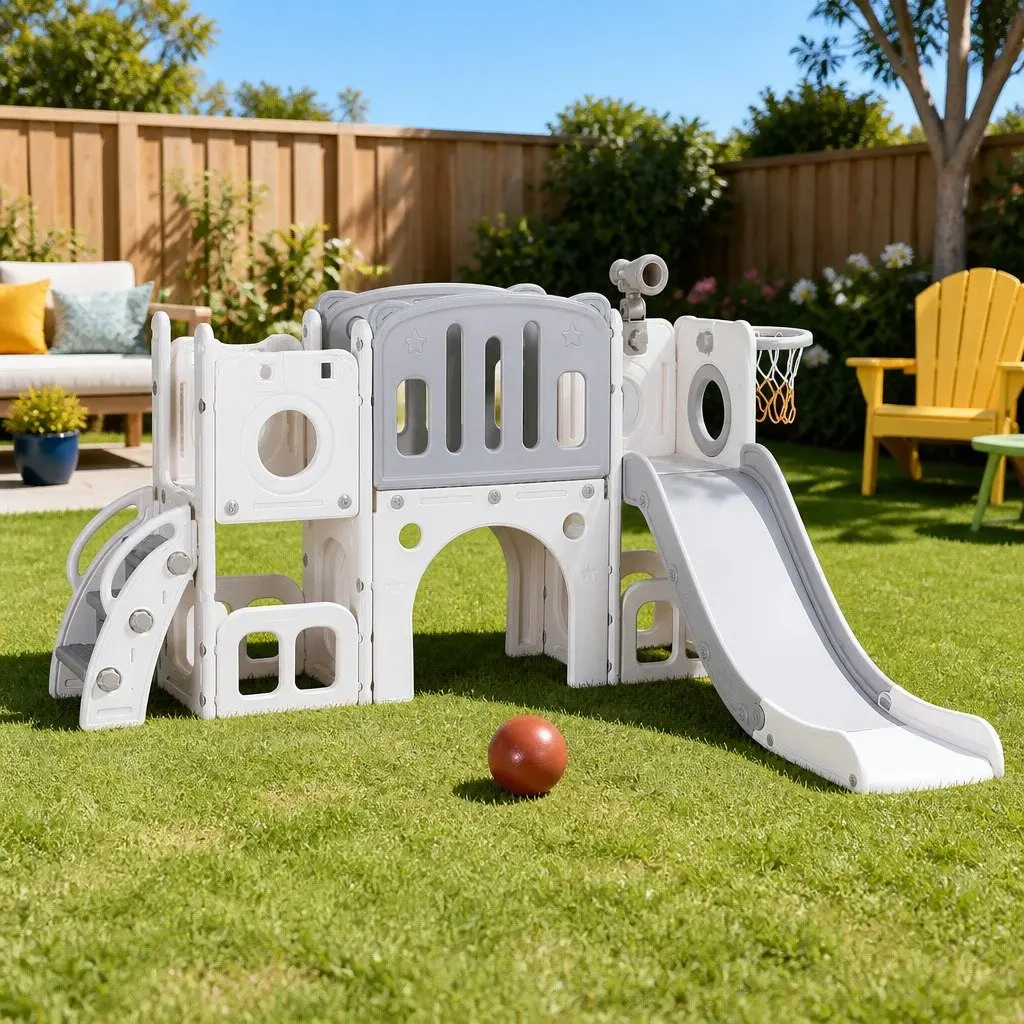 Kids Slide Swing Set with Ball Hoop