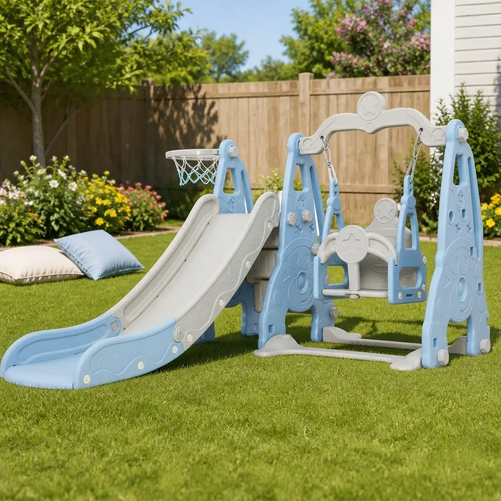 Kids Swing Slide Set with Basketball Hoop