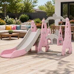 Durable Kids Swing Slide Set with Basketball Hoop