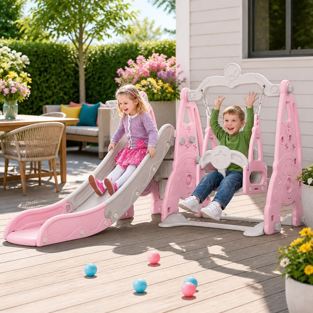 Kids Swing Slide Set High-Density Polyethylene 184cm x 126cm x 111cm Blue