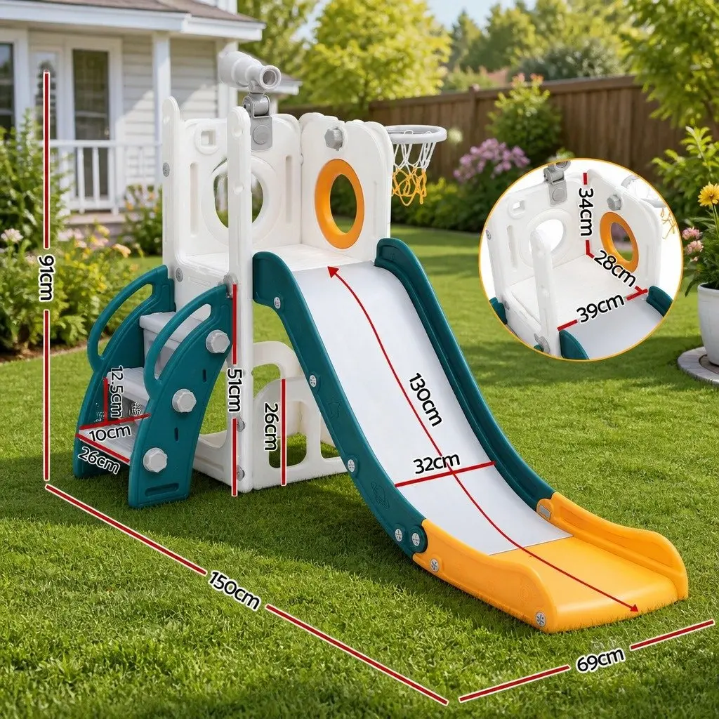 Kids Slide Set HDPE 130 cm Green Yellow White