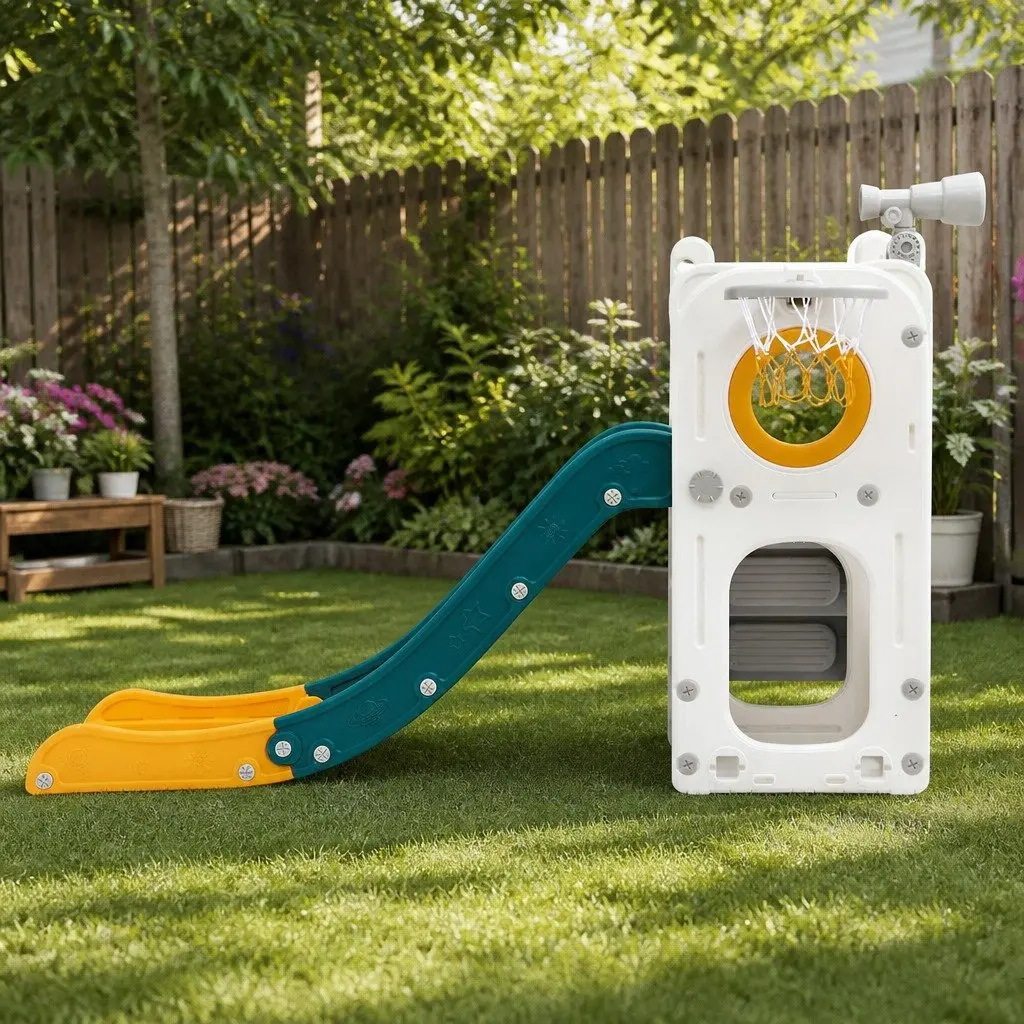 Kids Slide Set HDPE 130 cm Green Yellow White