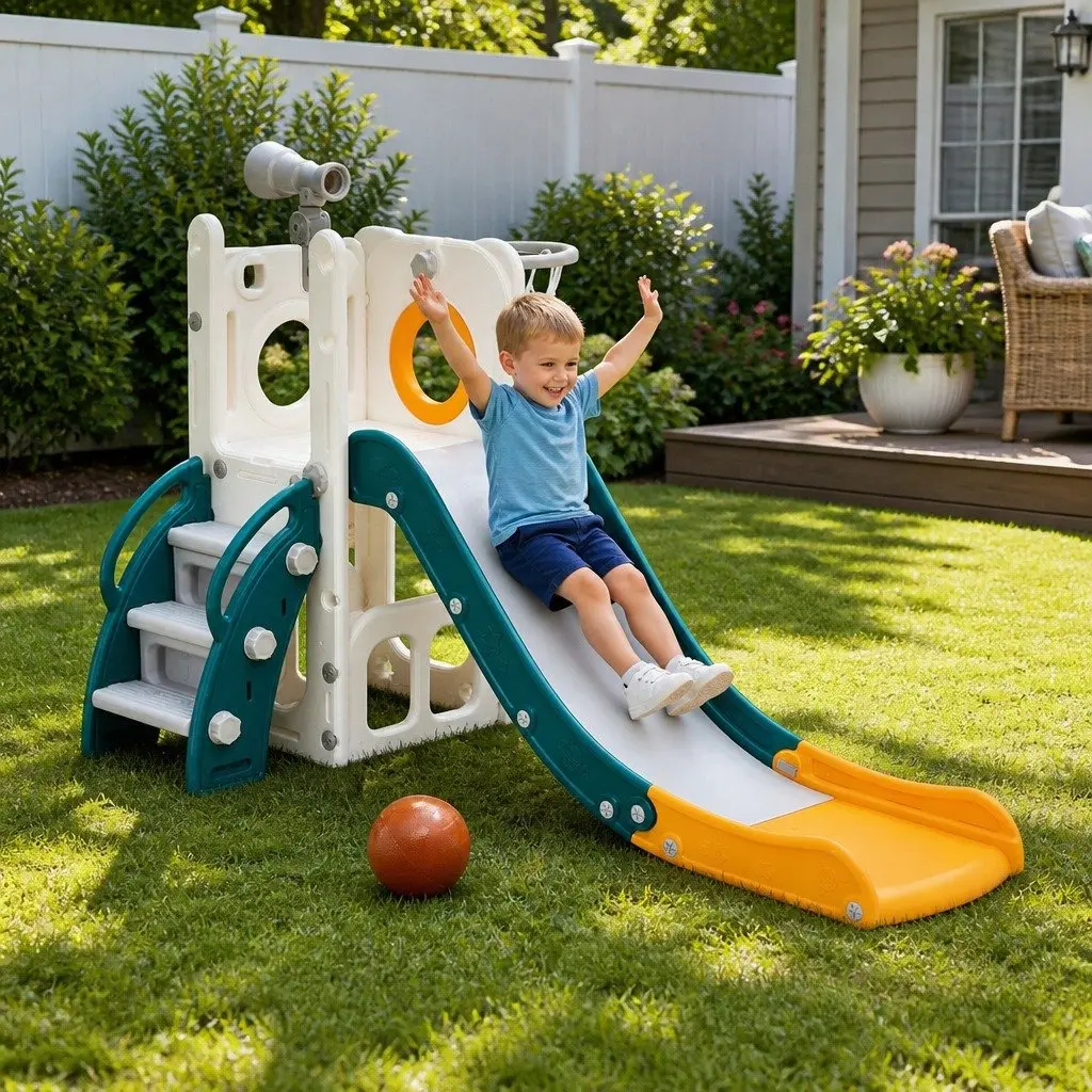 Kids Slide Set HDPE 130 cm Green Yellow White